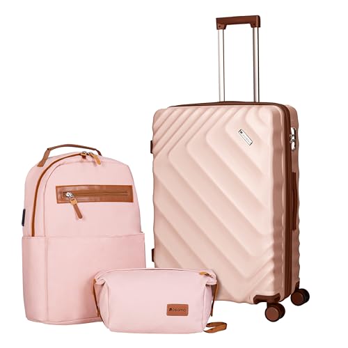 3-piece-Luggage-Set-Expandable-Suitcase-22x14x9-Airline-Approved-Carry-on-ABS-Hard-Case-Suitcases-with-Spinner-Wheels-TSA-Lock-Pink-3-Piece-Sets20BPTB 3 piece Luggage Set Expandable Suitcase 22x14x9 Airline Approved Carry on, ABS Hard Case Suitcases with Spinner Wheels, TSA Lock, (Pink, 3 Piece Sets(20/BP/TB)) - Image 1