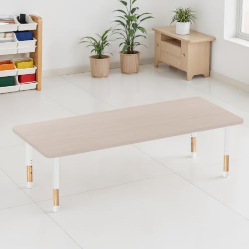 Image of 30 inch x 72 inch Rectangle Kids Classroom Table with Adjustable Chunky Wood Legs