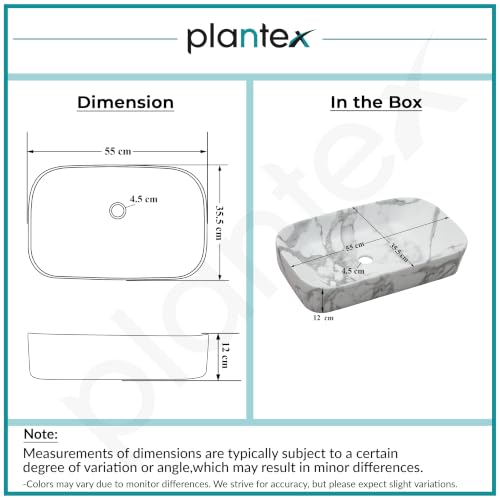 Image of Plantex Ceramic Tabletop Washbasin for Bathroom /Designer Counter Top Hand Wash Basin /Rectangle Bathroom Sink for Home /Office (21.5x14x5 Inch -Marble Finish)