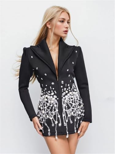Women Patchwork Rhinestones Blazer Female Lapel Long Sleeve High Waist Spliced Sequins Blazer2