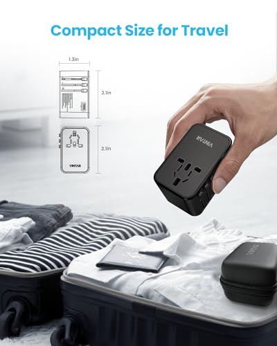 Image of Universal Travel Adapter, VINTAR 75W GaN International Power Adapter with 3 USB C PD and 2 USB A QC, All in One Travel Essentials for UK /EU /USA /AUS, Travel Adapter Worldwide for Laptops Phones, Black