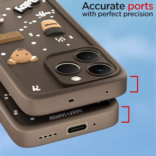 Image of Pikkme Back Cover for Realme 15T 5G / Realme Narzo 90 5G | 3D Bear Silicone Cute & Fun Coffee Cartoon | Full Body Protection Bumper Case (Brown)