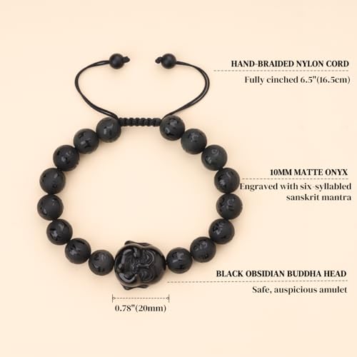 COAI Buddha Bracelet Six-Syllabled Sanskrit Mantra Onyx Obsidian Stone Beaded Bracelet4