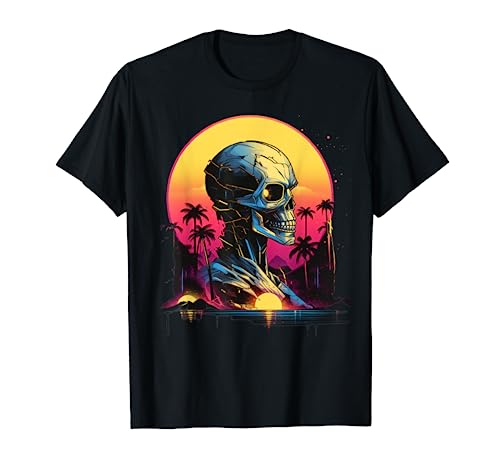 Retro Robot Sunset Vaporwave Vintage 80s Cyberpunk colorido Camiseta