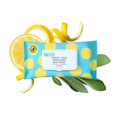 Product Image of the Bliss - Lemon & Sage Refreshing Body Wipes | Plant-Based, Aluminum Free, Natural Deodorant Wipes | All Skin Types | Gym & Travel Wipes for Easy Cleansing | Vegan | Cruelty Free | Paraben Free | 30 ct.
