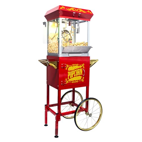 Consejos para Comprar Cajones calentadores los preferidos por los clientes. 41 FammyLoft - Máquina de palomitas de maíz de 8 onzas con carrito, máquina de palomitas de maíz clásico con soporte, ruedas, hervidor de acero inoxidable, cubierta calentada,...