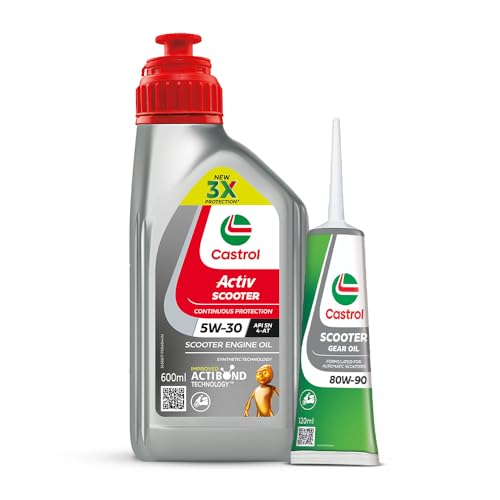 Image of Castrol Activ Scooter 5W-30 Engine Oil with Synthetic Technology (600ML)+ Gear Oil 80W-90 (120ML) | 3X Protection with Actibond Technology| Engine Protection for Scooters | For Honda BS VI Scooters