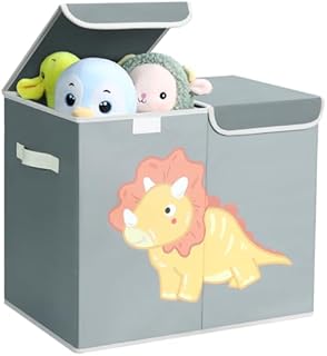Homsorout Large Toy Box Chest with Lid, Foldable Animal Cube Storage Bins, Fabric Toy Storage Boxes Basket Bins for Boys, Girls, Clothes, Toddler, Children and Baby Dinosaur