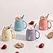 Bonita taza de café de cerámica Kawaii con tapa de madera de gatito y bonita cuchara de acero inoxidable Imagen de Bonita taza de café de cerámica Kawaii con tapa de madera de gatito y bonita cuchara de acero inoxidable
