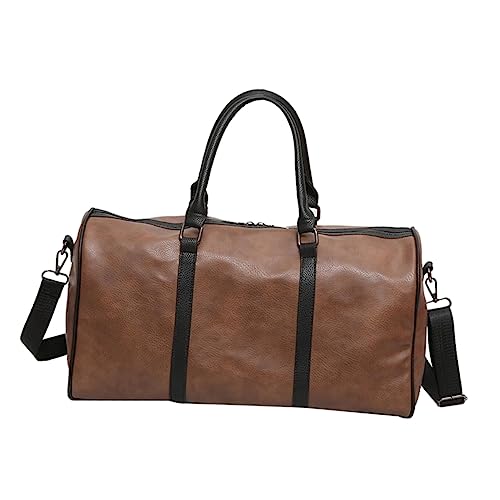 Men's Pu Leather Duffle Bag Travel Shoulder Bag Rolling Suitcase Sleeve Overnight Compact for Business Weekend Shopping