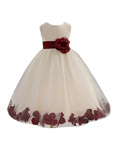 Wedding Pageant Flower Petals Girl Ivory Dress with Bow Tie Sash 302a2
