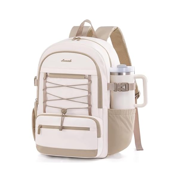 LOVEVOOK Laptop Backpack for Women & Girls, Large Capacity Everyday Backpack with Water Bottle Holder, Chic Versatile Backpack Purse, Lightweight Casual Daypack for Work, Travel, College, Beige-Khaki