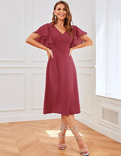 Image of Bridesmay Women's Formal Wedding Guest Dress for Women 2026 Short Sleeve Fit and Flare Tea Party Dresses