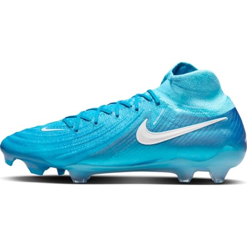 Nike Phantom Luna 2 Elite FG High-Top Soccer Cleats (FJ2572-400, Blue Fury/White) Size 10.5