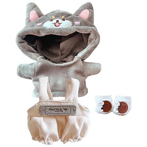 niannyyhouse Dog Suit Dress Up Hoodie Corduroy Overalls Shoes 7.8in(20cm)Plush Doll Stuffed Figures Toys Clothes Accessories (Gray) Cover