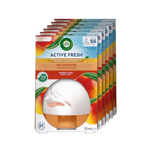 Air Wick Decosphere - Ambientador para casa, baño o Coche, Aroma Mango Y Lima - Pack De 6 Unidades