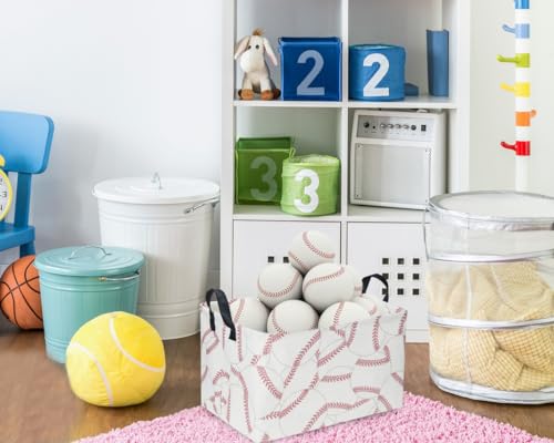 Image of Rectangular Baseball Baskets, Sport Basket for Kids,Kids Basket, Boys Storage bins with Handles.Clothers,Toys,Books, Gifts Storage. (Baseball)