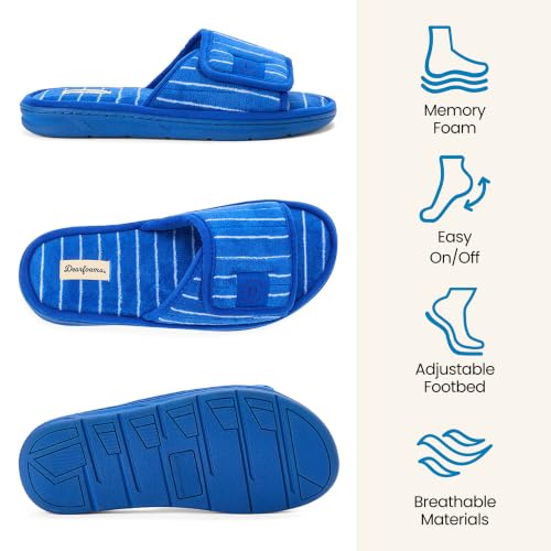 Image of Dearfoams Men's Adjustable Indoor /Outdoor Memory Foam Machine Washable Summer Slide Slipper