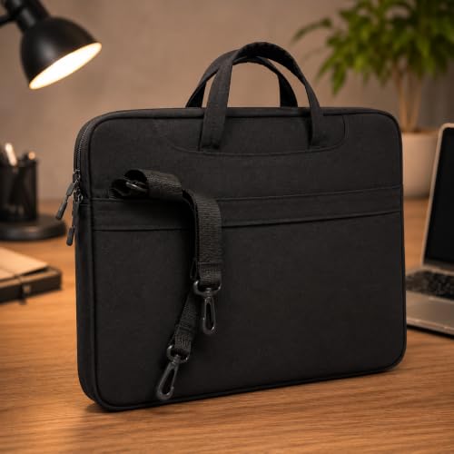 Bolsa Case para Notebook 15,4' e 15,6' Impermeável com Alça, 4 Bolsos e Interior Aveludado, Pasta Protetora Slim para Trabalho, Faculdade e Viagens - Linha Premium (Preto)