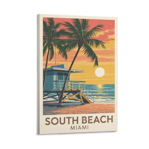 South Beach Miami Poster Vintage City Travel Wall Art HD