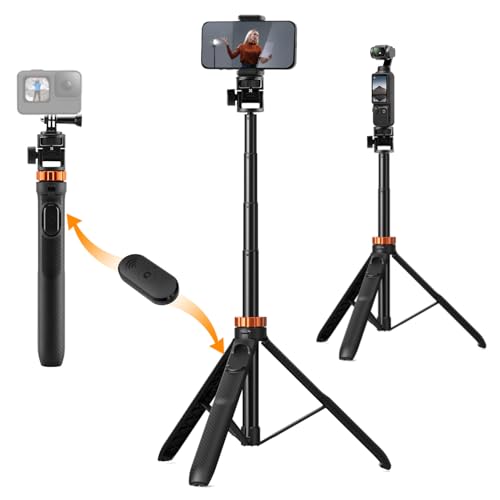 K&F Concept MS24 Trípode Palo Selfie 175 cm Tripode iPhone con Conector de 1/4'' Palo Selfie GoPro, Mando a Distancia Bluetooth y Clip para Teléfono Móvil