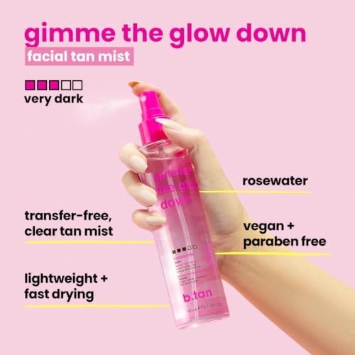 Image of b.tan Clear Face Self Tanning Mist | Gimme The Glow Down - Best Facial Tan Spray, Gradual Bronzing Fake Tanning Water, Ultra Hydrating, Infused with Rosewater, Vegan, Cruelty Free, 190ml