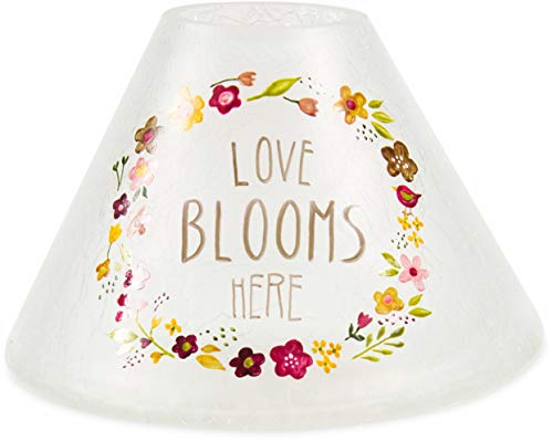 Pavilion Gift Company Love Blooms Here-Hand Painted Floral Frosted and Crackled Glass Jar Large Candle Shade