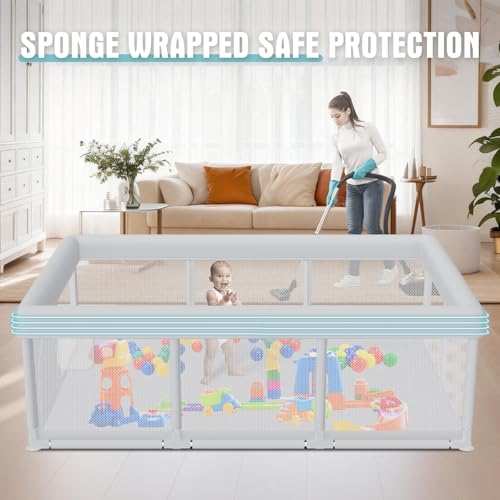 Image of Baby Playpen 74x50 Inch, Play Pens for Babies and Toddlers Baby Fence Play Yards for Indoor & Outdoor with Breathable Mesh Anti-Fall Playpen (74 inchx50 inch)