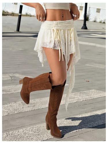 GORGLITTER Women's Floral Lace Asymmetrical Mini Skirt Cute Ruffle Y2k Sheer Coquette Fairy Short Skirts2