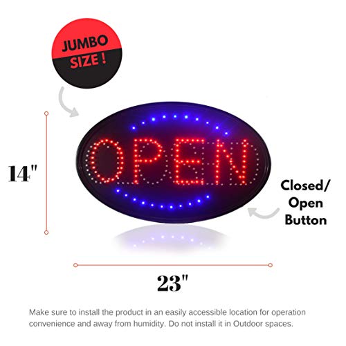 Closed Open Led Sign, Jumbo 23" X 14" Advertisement Sign Board Electric Powered Display With Ultra Bright Light And A Modern Design, Perfect For Coffee Shop, Bar, Hotel, Restaurant, Drugstore & More #TOP2