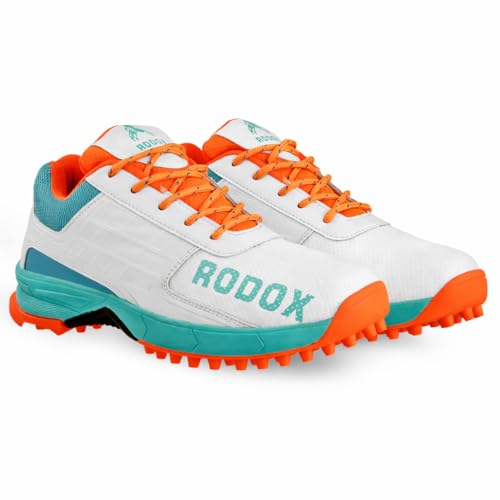 Image of RODOX Cricket Shoes with TPU Shank Rubber Outsole with Multidirectional Grip White Grey