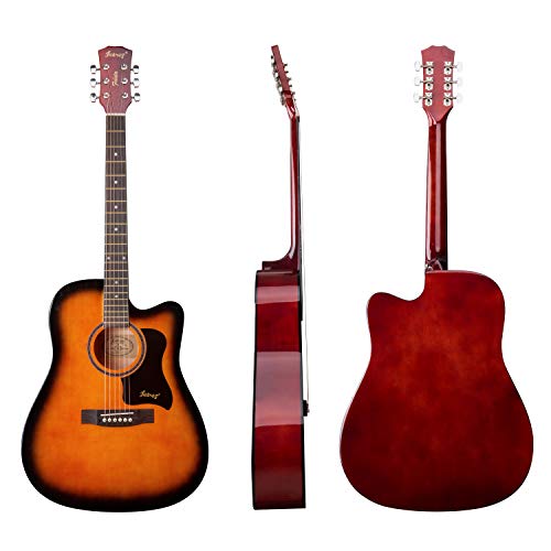 Image of JUAREZ Fiesta 41 Inch Acoustic Guitar Cutaway with Dual Action Truss Rod, JRZ41C /3TS 21 Frets Rosewood Fretboard & Bridge, Bag, Strap, 2 Picks, Allen Key, Extra String Set, 3TS Sunburst