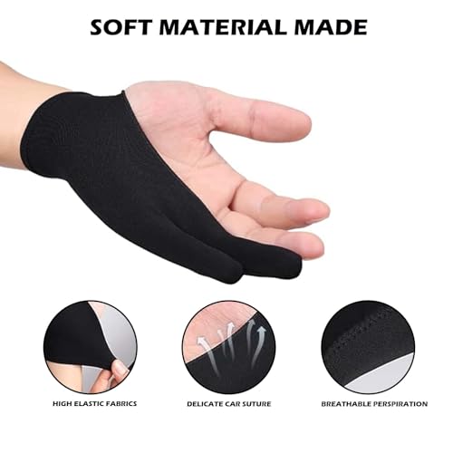 Image of 3pcs Artist Glove, Drawing Gloves for Tablet, Palm Rejection Gloves for Graphic Tablet, Anti-Fouling Two-Finger Gloves, Black Gloves for Drawing and Writing