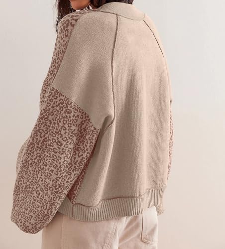 Women Slouchy Leopard Print Cardigan Sweaters Crew Neck Long Sleeve Button Down Knit Sweater Top Cheetah Graphic Coat4