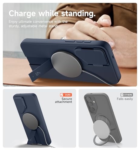 Image of SURITCH for Samsung Galaxy S25 FE Phone Case, Magnetic Protective Cover with Camera Cover & Adjustable Metal Kickstand for Galaxy S25 FE (2025)-Dark Blue
