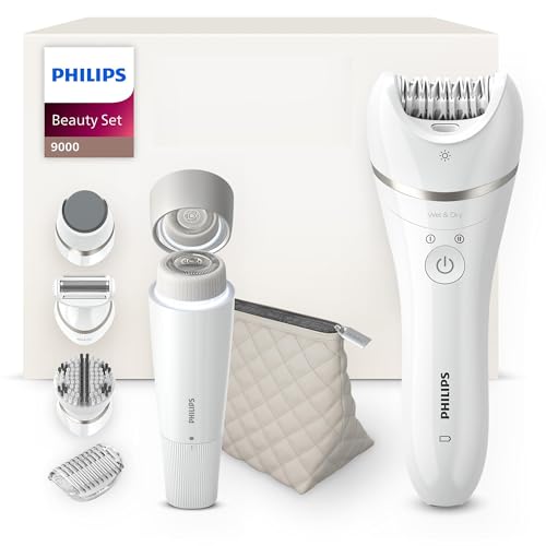 Philips Beauty Set Series 9000 - All-In-One für Körper, Gesicht und Füße, kabelloser Epilierer, nass und trocken, mit 6 Zubehörteilen, Modell BRE770/92