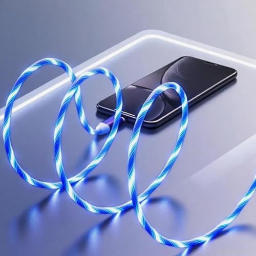 Image of USB Type C to Type C PD Fast Charging Cable Phone Charger High Data Speed Visible Light Up Blue Current Flowing for All USB C Device-39Inches Blue