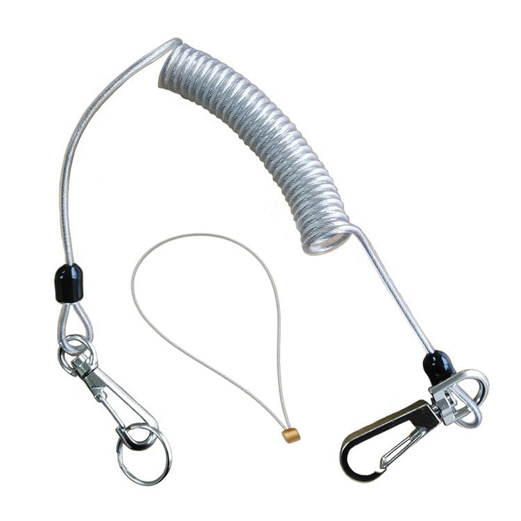 Spring Coil Safety Tool Lanyard with Heavy Duty Steel Wire Tool Loop, 30cm-1.6m Stretch, 25kg Capacity, PU Steel Construction