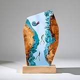 Handmade Resin Ocean Desk Lamp – Customizable Ambient Light – Sea Creatures Decorative Lamp – Modern Coastal Decor (Medium, Ocean Creature - Snail & Diver 02)