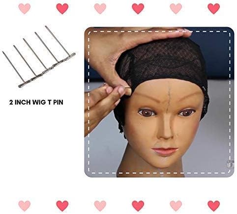 Weaving Needle Combo Deal 3Pcs Black Thread with 20pcs C Needle，5Pcs J Shap, 5Pcs I Shap and 10 Wig T Pins for Making Wig Sewing Hair Weft Hair Weave Extension (44)
