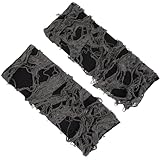 Heclia Gloves Y2k Fashion Arm Warmers, Punk Broken Slit Ripped Gothic Gloves Distressed Arm Cover Sleeve for Halloween Cosplay Party, Stretchy Fingerless Glove Black Short Mittens Costume