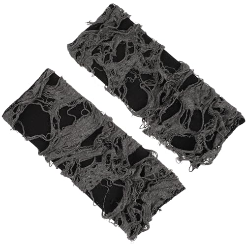 Heclia Gloves Y2k Fashion Arm Warmers, Punk Broken Slit Ripped Gothic Gloves Distressed Arm Cover Sleeve for Halloween Cosplay Party, Stretchy Fingerless Glove Black Short Mittens Costume