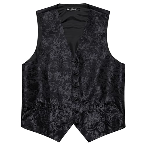 Image of Barry.Wang Men's Suit Vest Tie Bowtie Set Formal Silk Paisley Waistcoat Hanky Cufflinks Lapel Pin Set Wedding Party 7PCS