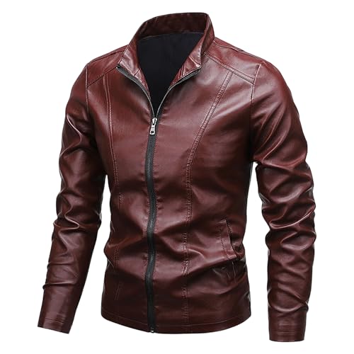 Chaqueta de cuero para hombre Chaqueta casual de cuero sintético para hombre Rojo vino Grande