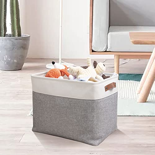 Image of DULLEMELO Storage Baskets Large 16 inchx12 inchx12 inch Tall Rectangular Baskets Fabric Storage Bins for Organizing [1 Pack] Collapsible Linen Shelf Baskets for Clothes, Toys, Closet, Laundry (White&Grey)