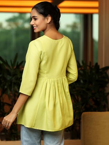 Image of Libas Womens Yoke Design Cotton Blend A-Line Kurti for Women