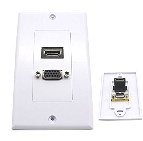 Placa de pared HDMI y VGA en blanco para conectar cables multimedia de casa 2