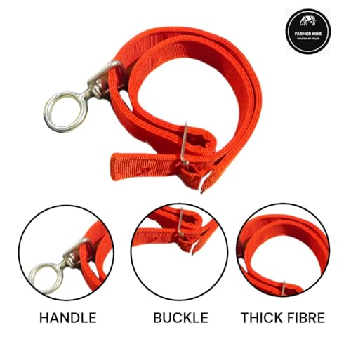 Image of Farmer King Cow /Buffalo /Bull /Horse Solid Nylon Neck Belt, Rock Strong Collar, 1 Meter Adjustable Belt with Nickle Coated Iron Ring & Hook | Skin Friendly | Masterpeice (Black Color)
