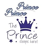 Fssqii Blue Prince Sleep Here Vinyl Wall Decals for Boys Bedroom Waterproof Self-Adhesive Prince Sign Door Stickers Home Decoration (Blue)