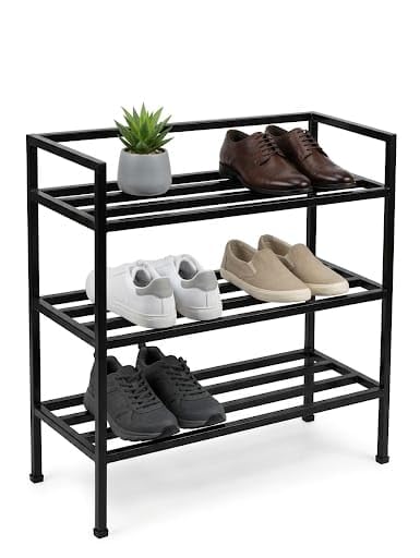 3 Tier Heavy Duty Metal Shoe Rack for Home | Adjustable & Stackable Shoe Stand Shelf | Multi-Purpose Storage | Rust Resistant | for Closet Entryway, Bedroom, Outdoor - Black-picture-21